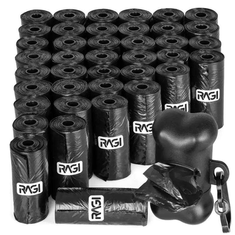 800 Black Dog Poop Bags with Dispenser