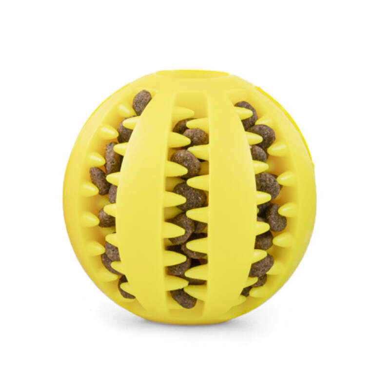 Dental Ball for Dogs with Treats Dispenser Chew Toy Yellow - Image 4
