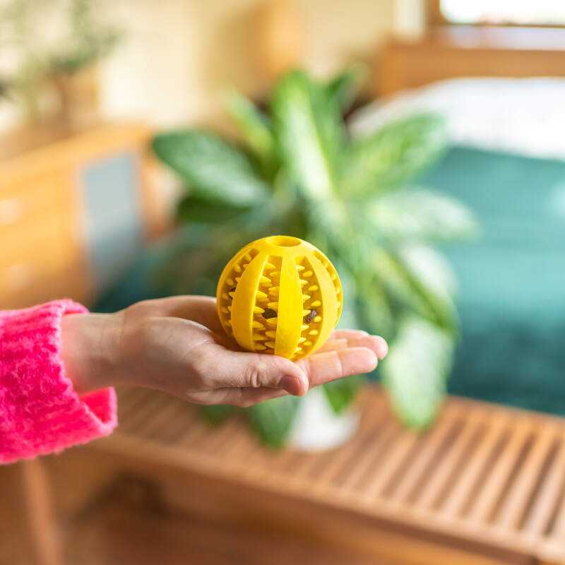 Dental Ball for Dogs with Treats Dispenser Chew Toy Yellow - Image 8
