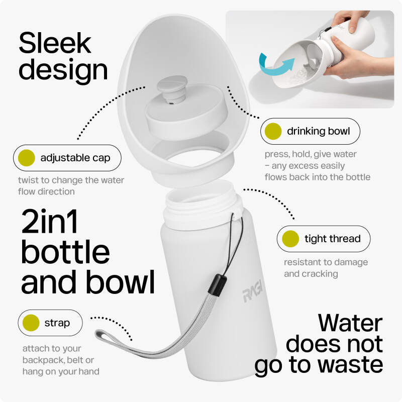 Portable Dog Water Bottle with Built-in Bowl, 550 ml - Image 6