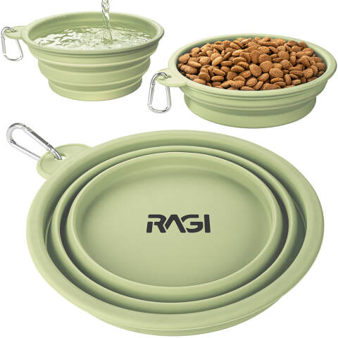 Collapsible Silicone Dog Travel Bowl 1L (Green)