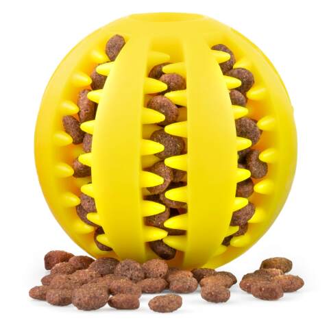 Dental Ball for Dogs with Treats Dispenser Chew Toy Yellow
