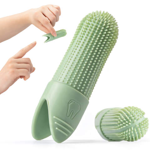 Fingerzahnbürste aus Silikon für Hund und Katze (Grün)